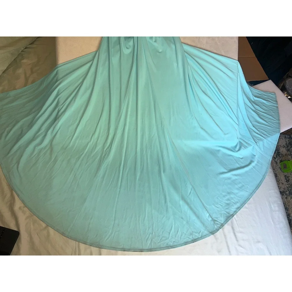 Nicole Bakti Turquoise Blue Rhinestone Ruched Formal Prom Gown Dress Womens Sz S - Picture 8 of 12